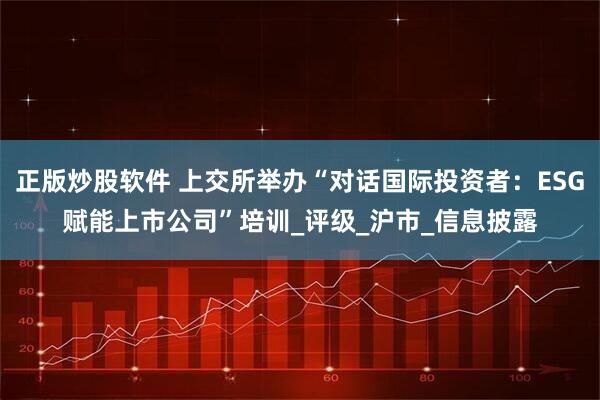 正版炒股软件 上交所举办“对话国际投资者：ESG赋能上市公司”培训_评级_沪市_信息披露